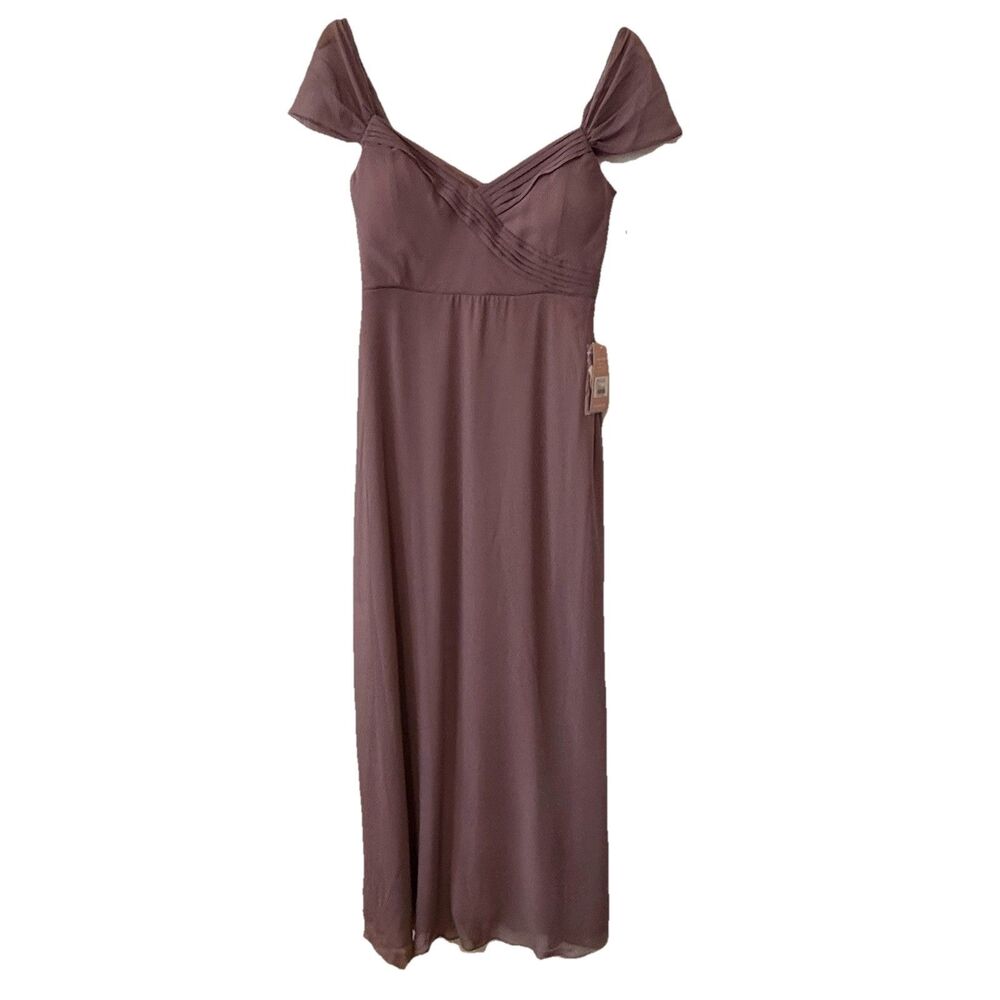 NWT Birdy Grey Spence Bridesmaid Dress Size Small Dark Mauve Off-Shoulder Gown - Picture 2 of 12